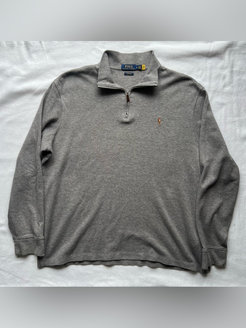 Polo Ralph Lauren Gray Quarter 1/4 Zip Pullover Sweater Size L Estate Rib